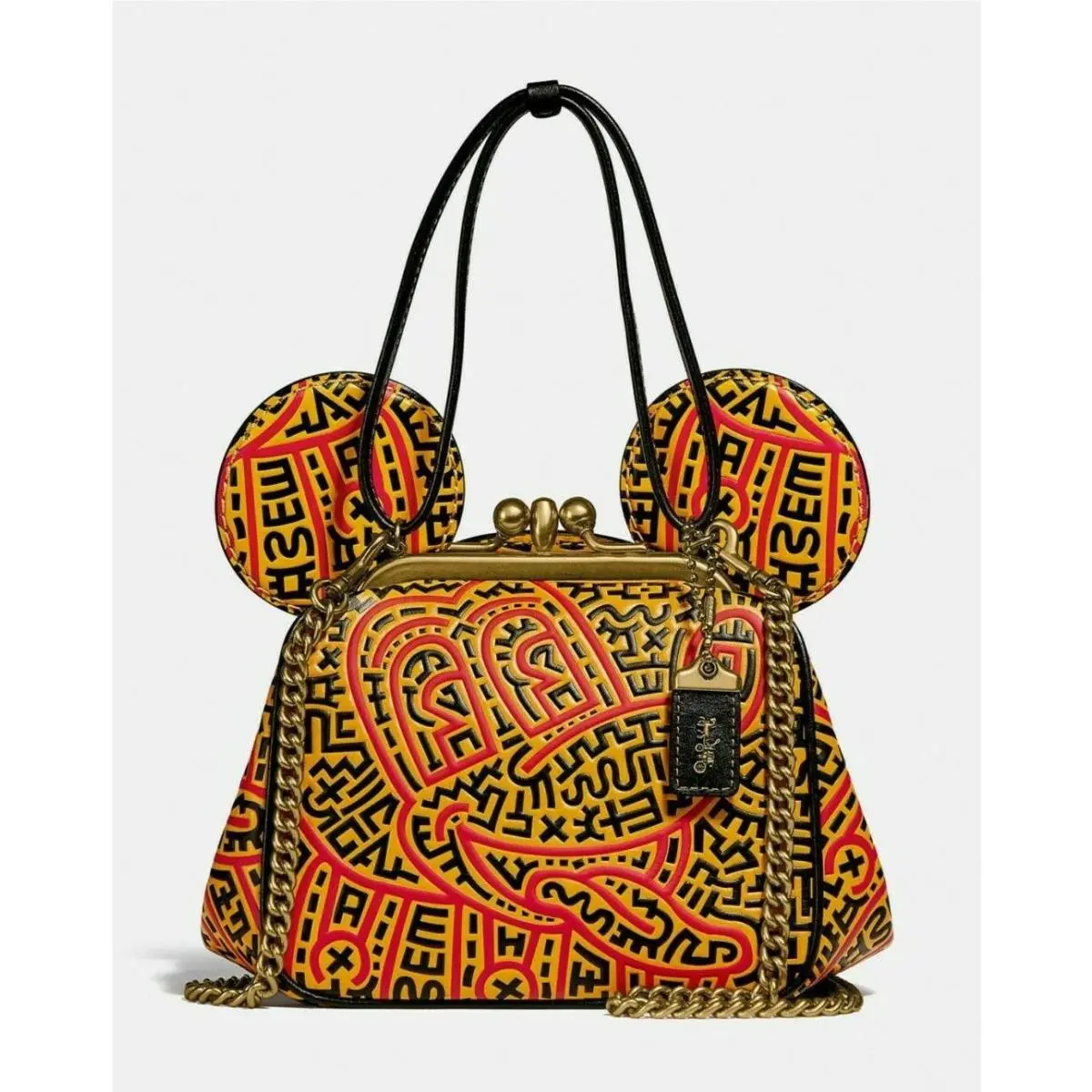 Coach Disney Mickey Mouse X Keith Haring Kisslock Bag Yellow/red