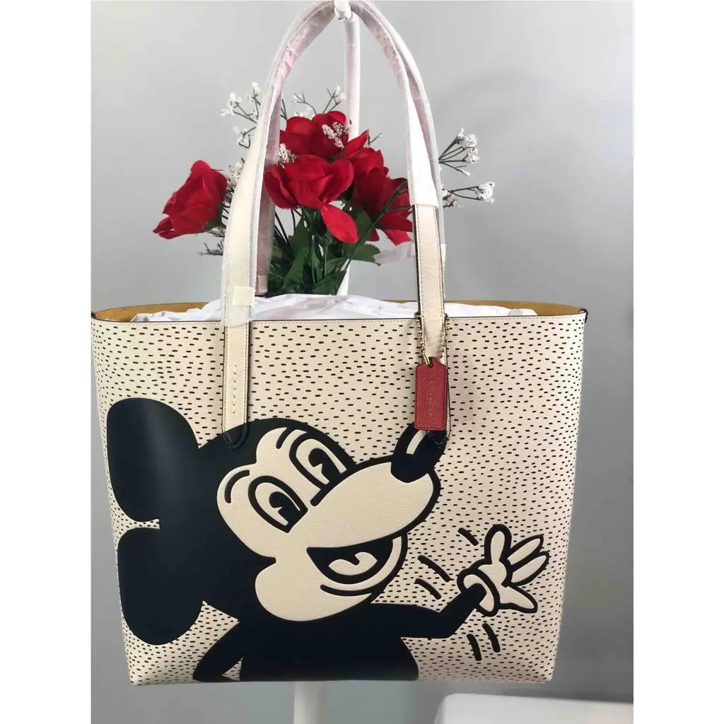 Coach Mickey Mouse Keith Haring Highline Chalk White Leather Tote Bag C0895