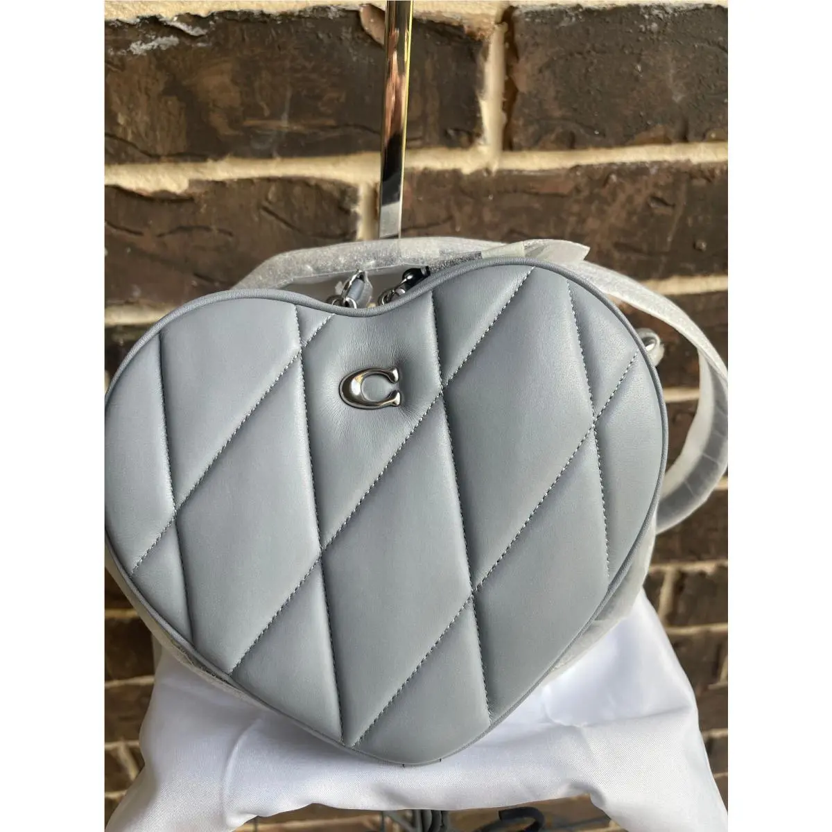 Coach Heart Crossbody with Quilting Grey Blue Nappa Leather