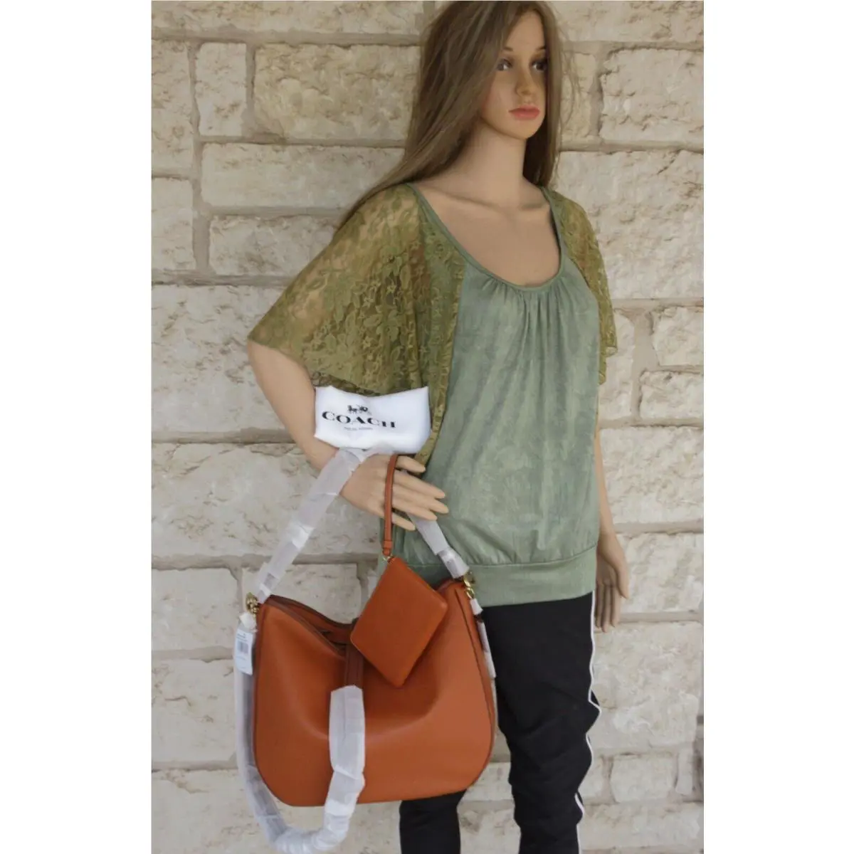 Coach Soft Tabby Hobo Bag Color-block Canyon Smooth Leather + Wristlet 2-pc