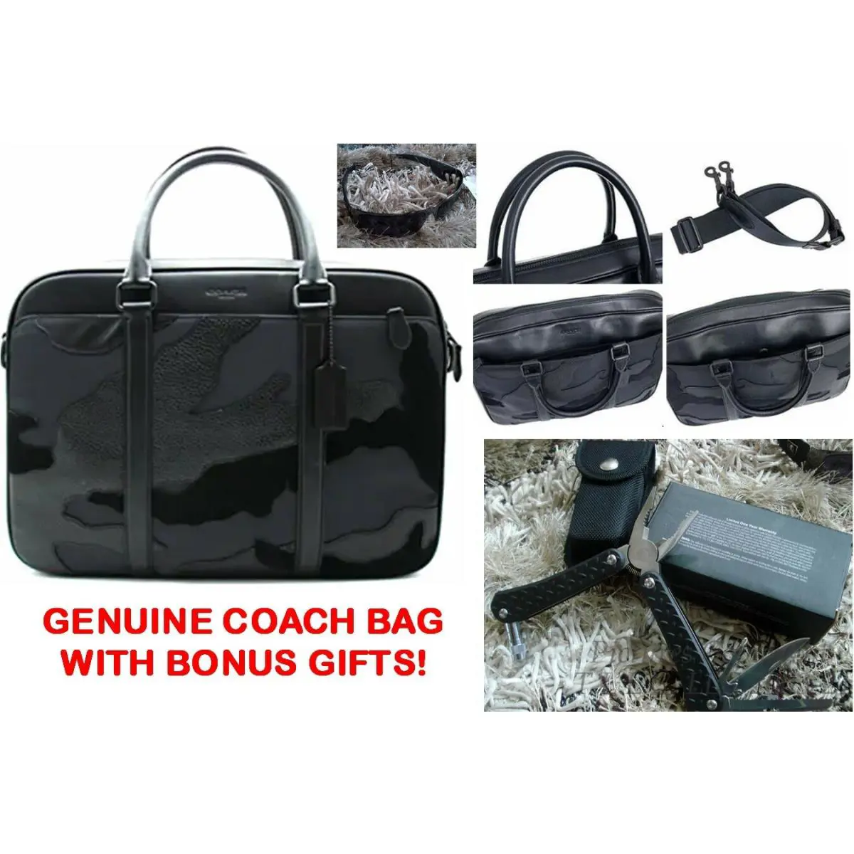 Mens Black Camo Perry  F11635 Shoulder Bag/briefcase + Bonus Gifts by Coach