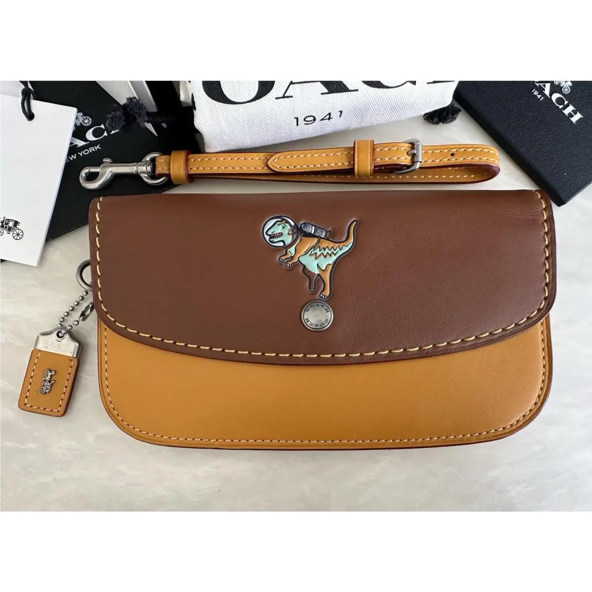 Coach 1941 Space Pac Rexy Embossed Glitter Clutch Saddle/multi 19783