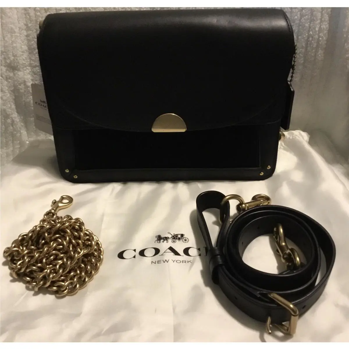 Coach Mixed Leather Dreamer Crossbody Shoulder Bag in Black/gold 73547