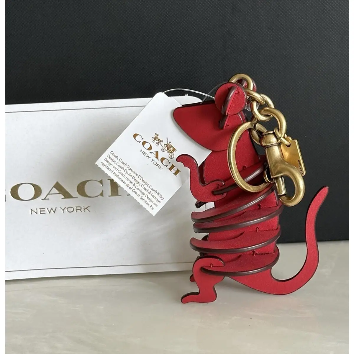 Coach Lunar Skeletal Puzzle Rat Red Apple Leather Bag Charm 79770