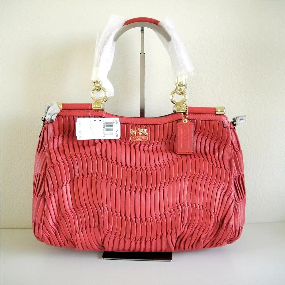 Coach Madison Gathered Leather Carrie Satchel Handbag 21281 Coral
