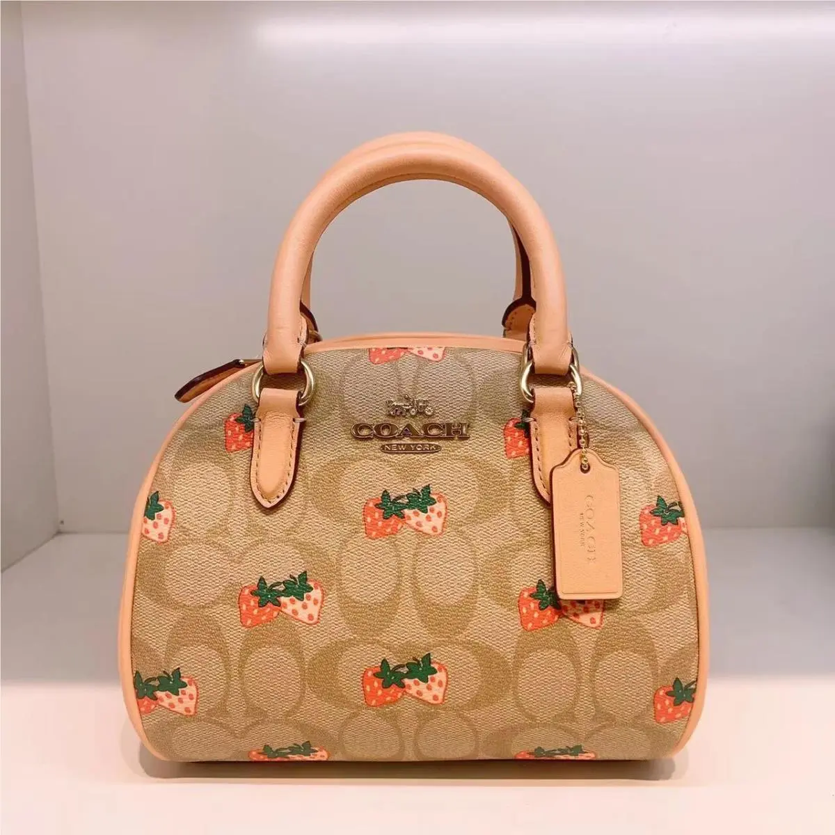 Coach Sydney Satchel In Signature Canvas with Strawberry Print