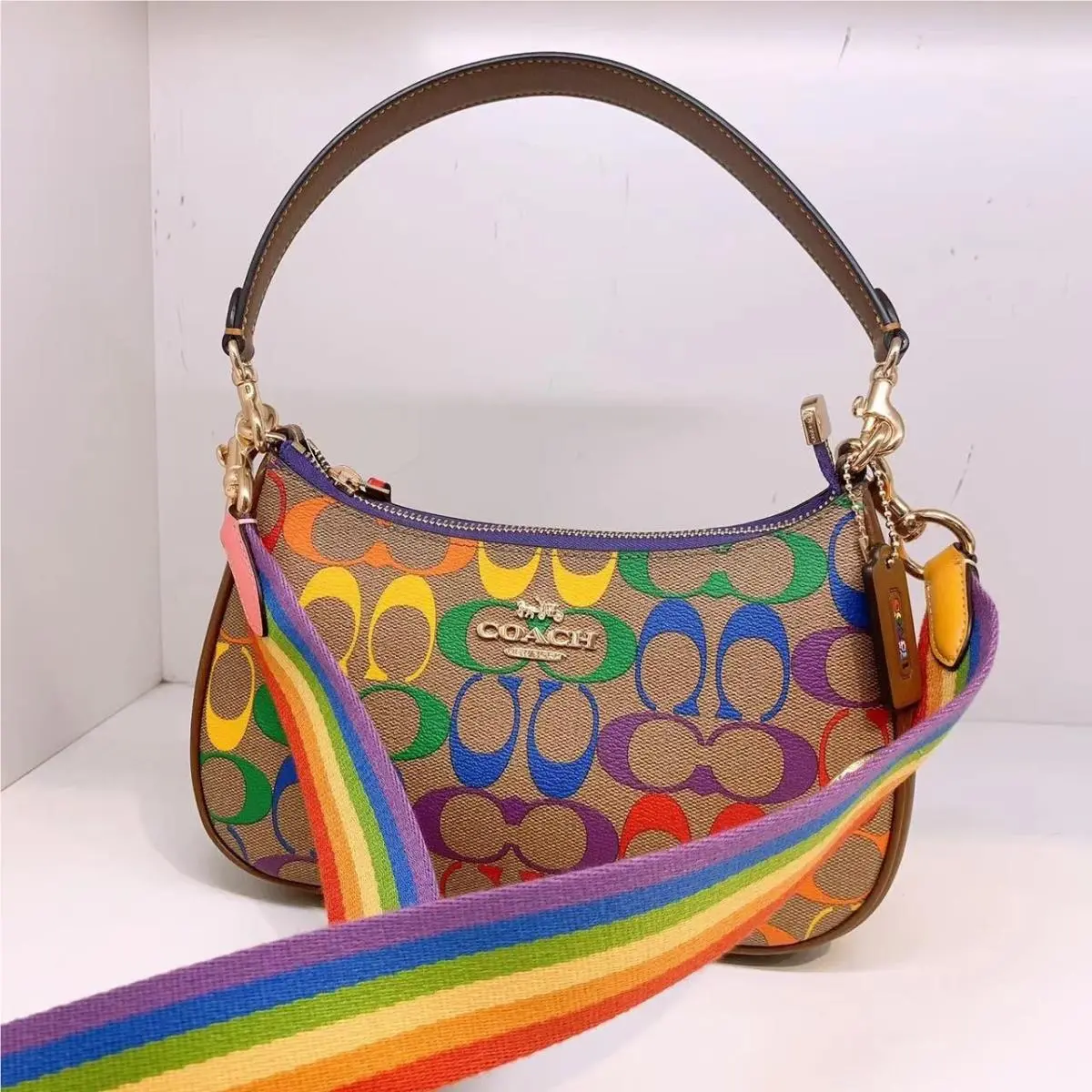 Coach Teri Shoulder Bag In Rainbow Signature Canvas CA176
