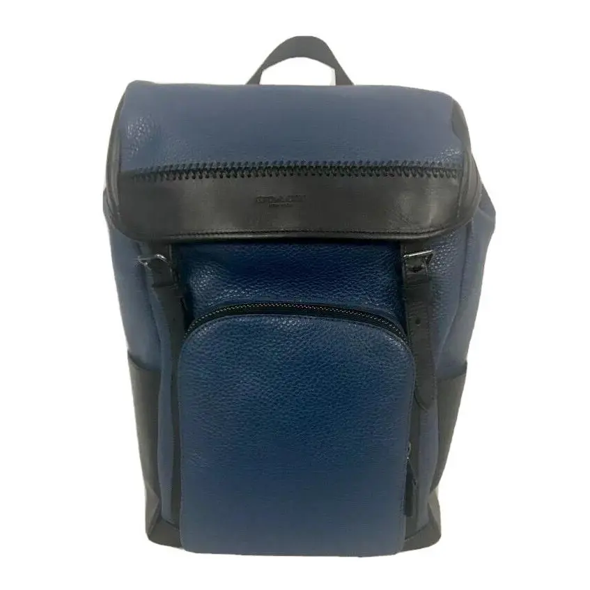 Coach Henry Mens Backpack Pebble Leather Stitch Indigo Blue/black F56013