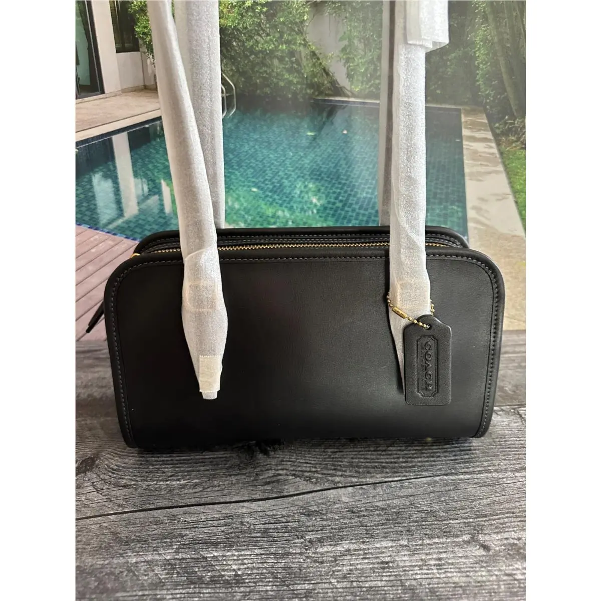 BN Coach Swing Leather Shoulder Bag Brass Black
