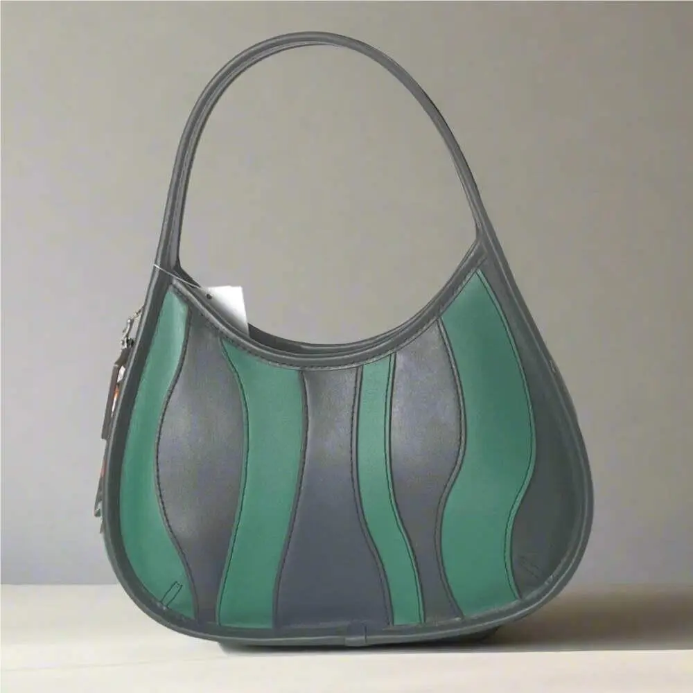 Coachtopia Ergo Bag CQ004 Wavy Stripe Upcrafted Green Leather 90s Shoulder