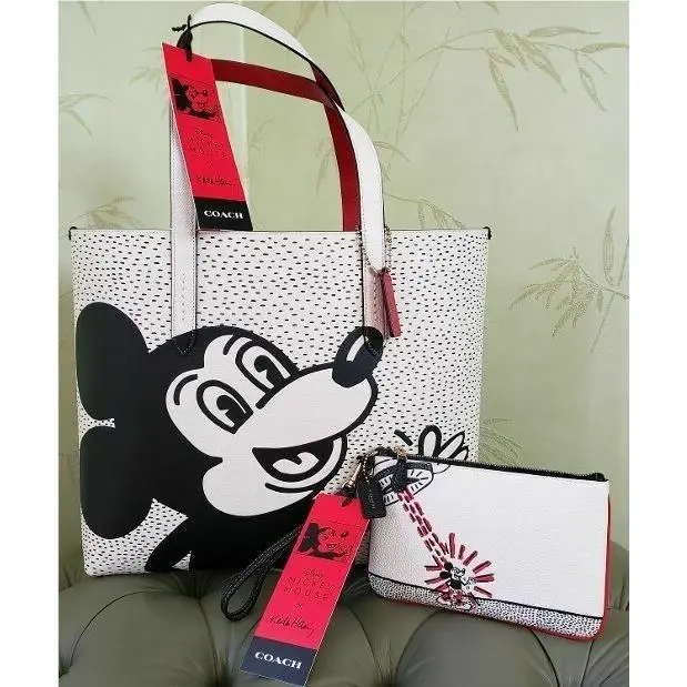 Coach Disney Mickey Mouse x Keith Haring Highline Tote + Wristlet Set:nwt Set