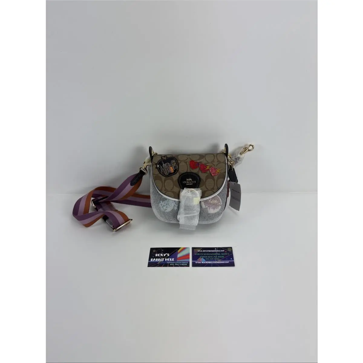 Coach Kleo Shoulder Bag 17 Saddle Crossbody Signature Canvas Disco Patches