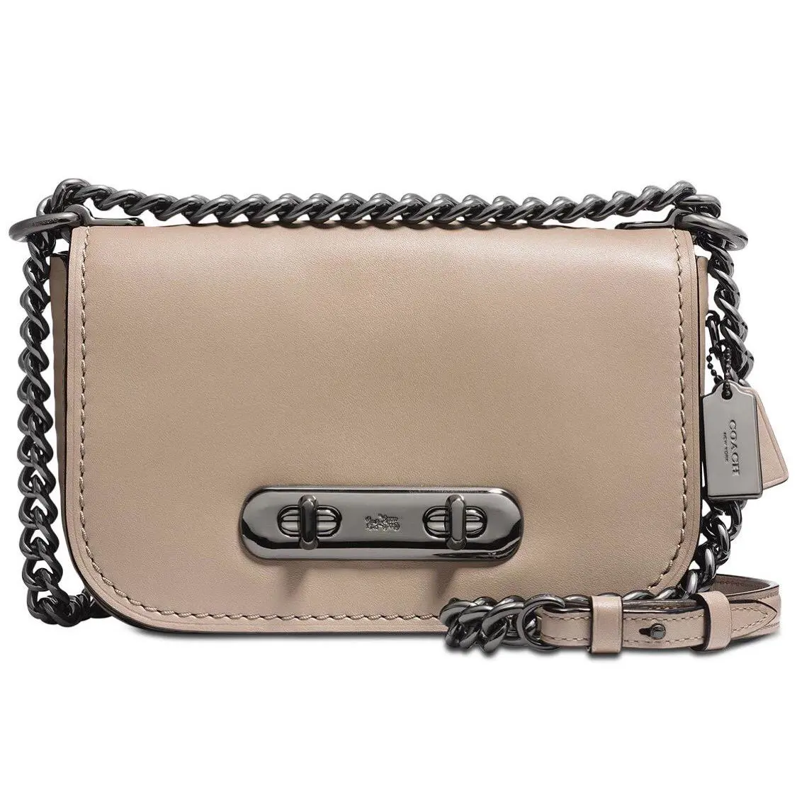 Coach 18858 Swagger20 Stone Glovetanned Leather Shoulder Crossbody Bag Dk/stone