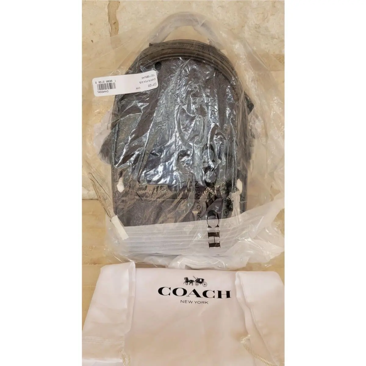 Coach Charter Pack Bag Signature Canvas Smooth Leather Charcoal/black
