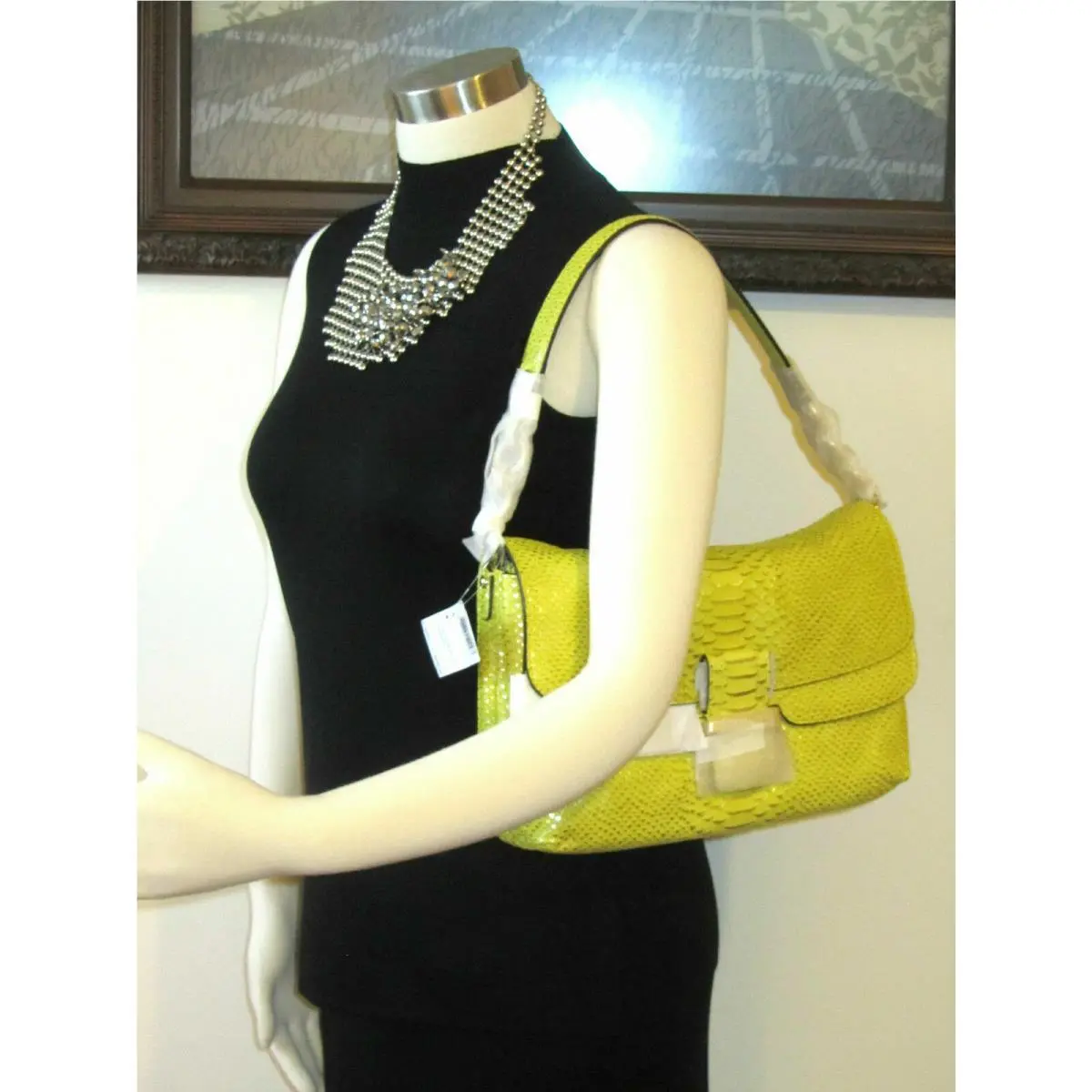 Coach 23430 Madison Pinnacle Yellow Metallic Python Flap Satchel