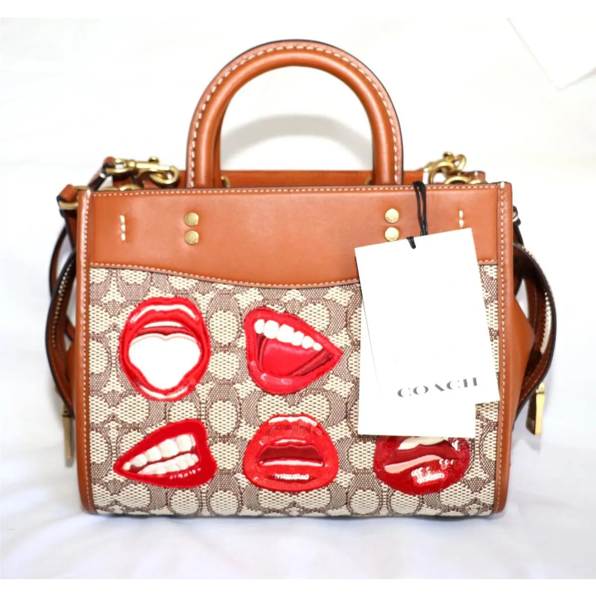 Coach X Tom Wesselmann Rogue 25 Signature Textile Jacquard Lips CA119 + Tag