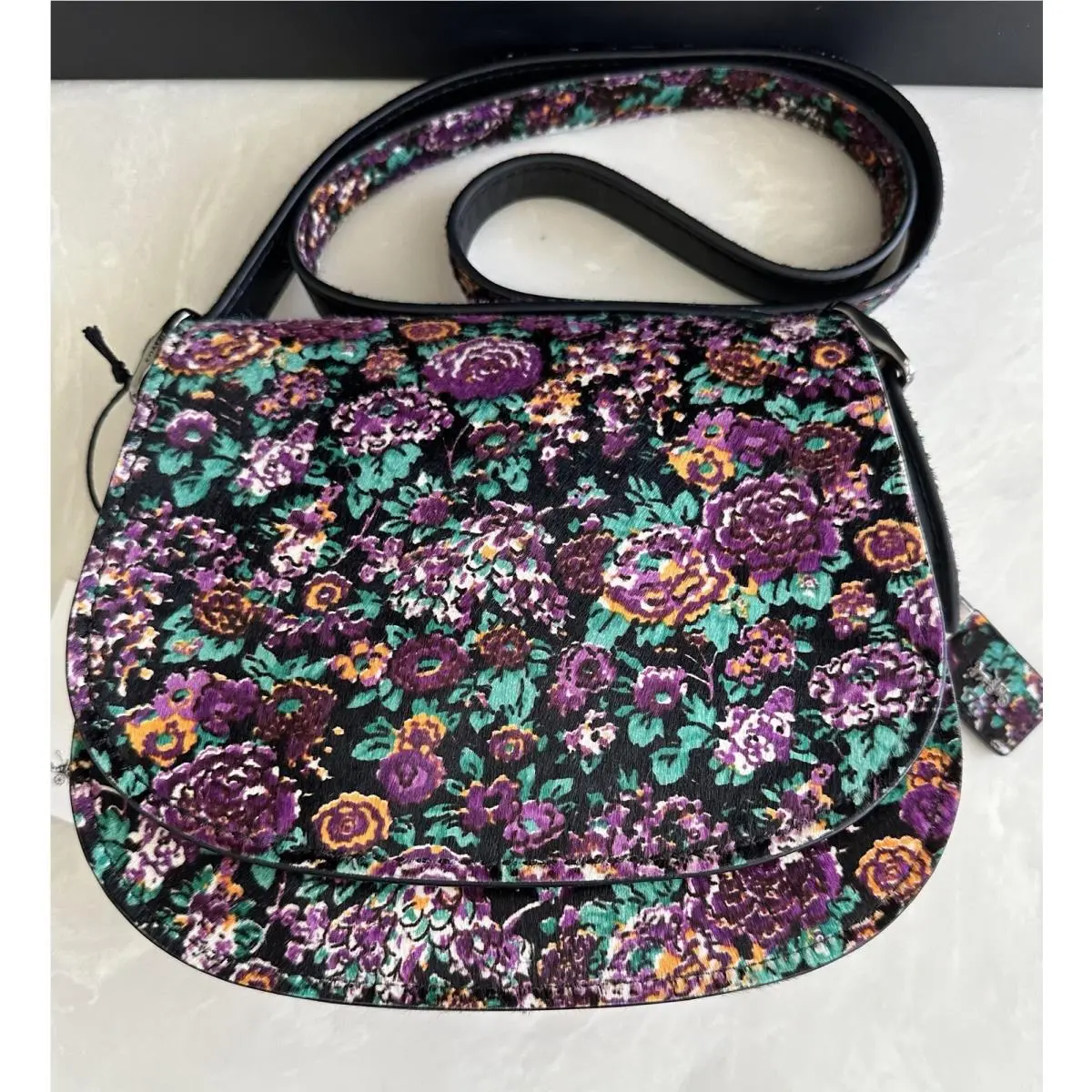 Coach Wild Meadow Haircalf Black/violet/multi Saddle Bag 23 38206