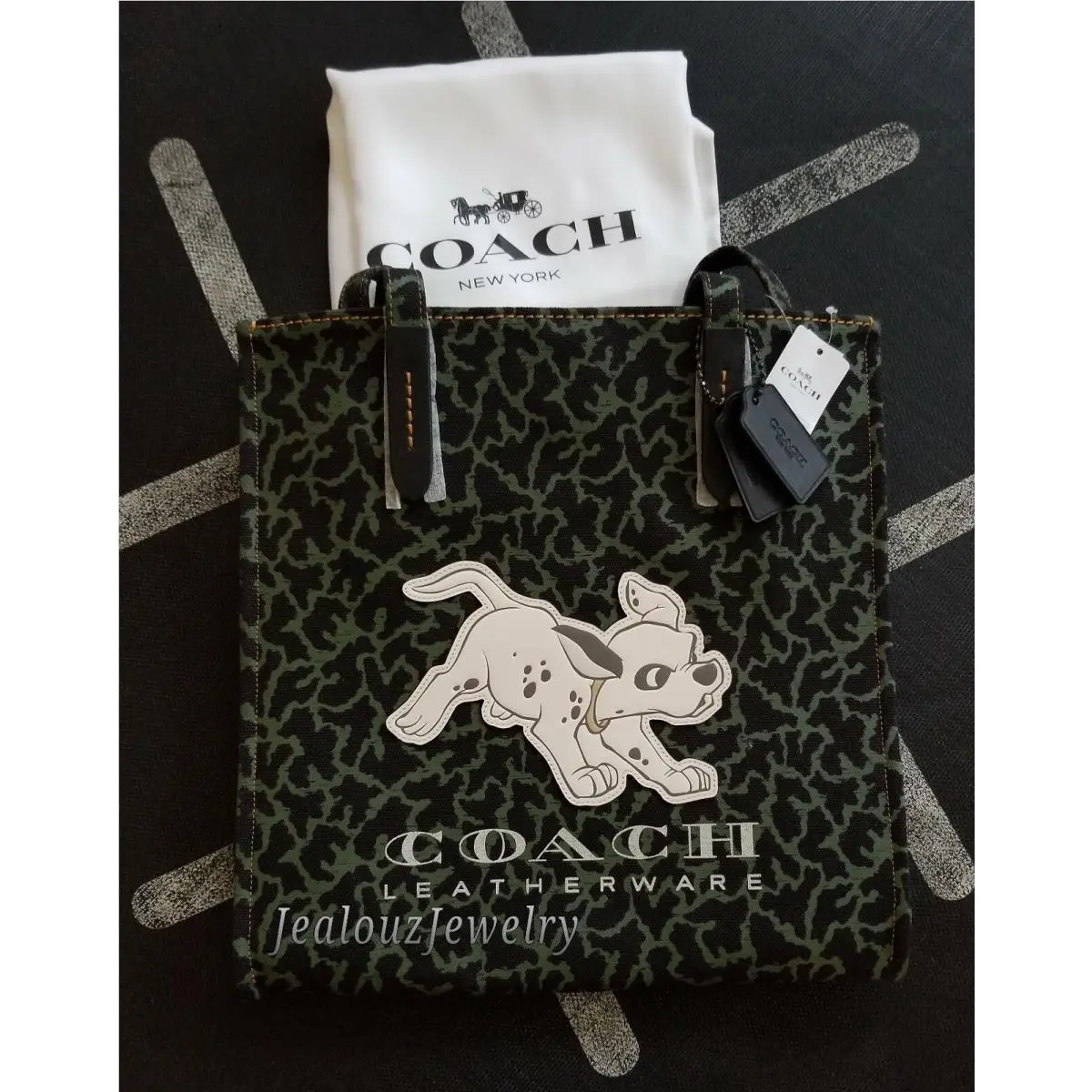 Authenthic Disney`s 101 Dalmatian Coach Army Olive Green Tote Handbag