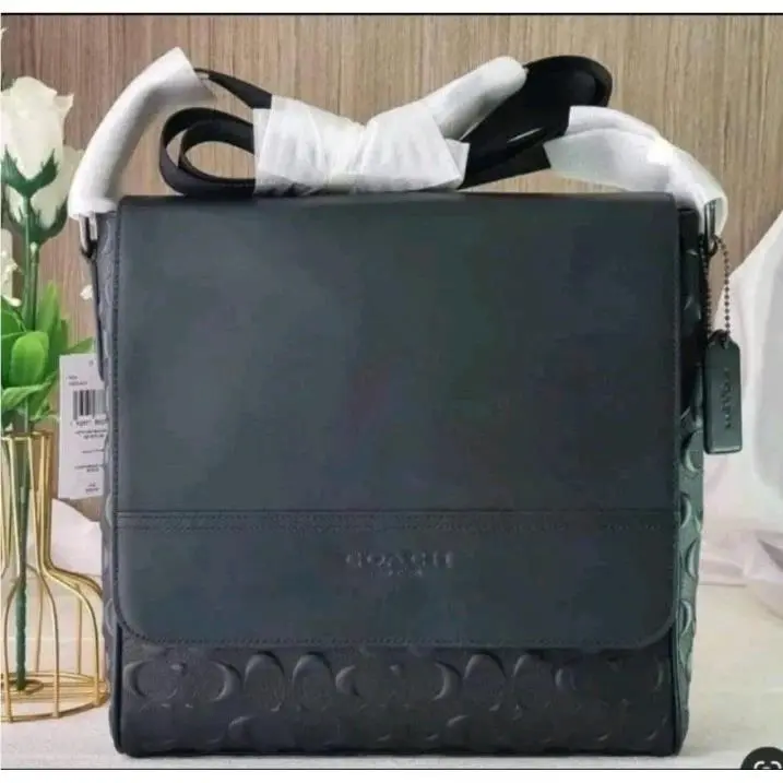 Coach 4006 Houston Map Bag Signature Leather Crossbody Shoulder Gunmetal/black