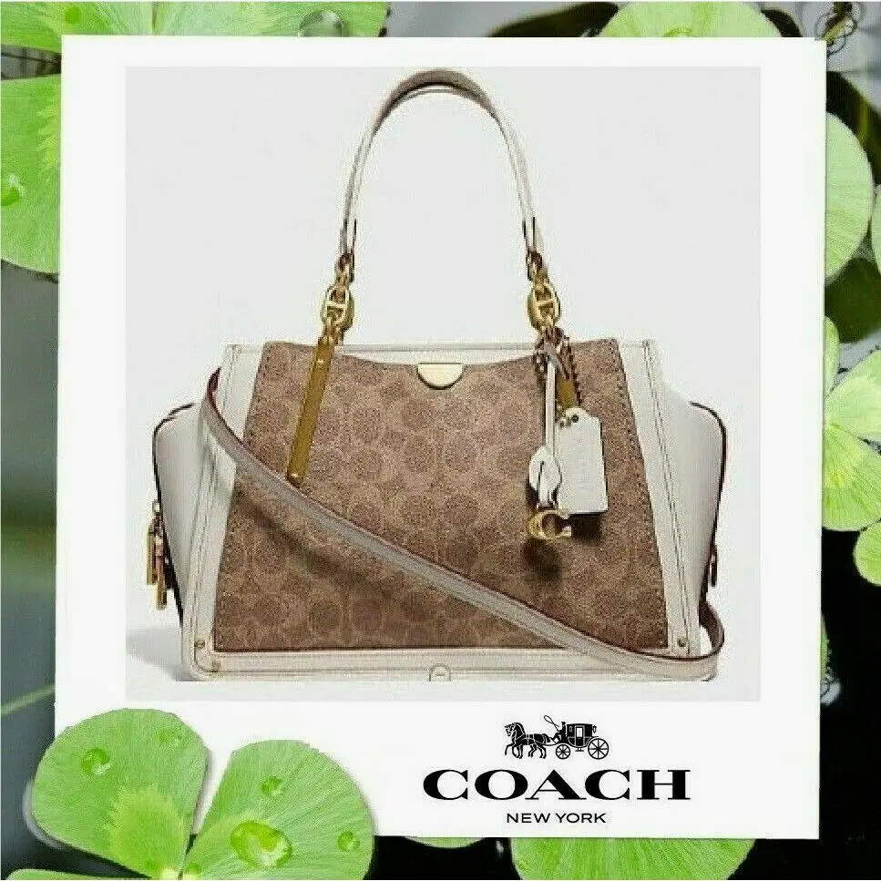Coach Dreamer Crossbody Tote Handbag In Tan Chalk Signature CC Leather Brass