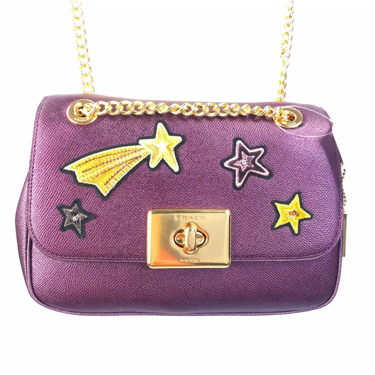 Coach Cassidy Crossbody W/ Star Patches F38341 Metallic Raspberry Gold Cha