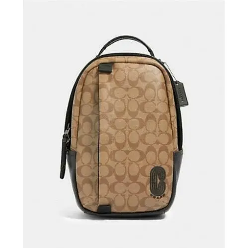 Coach Edge Pack In Signature Canvas C Tan Leather Unisex Crossbody