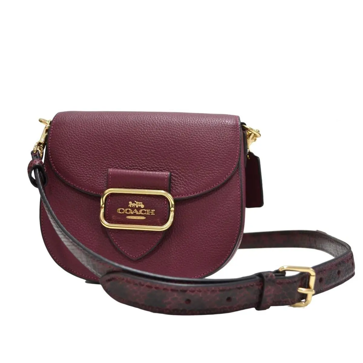 Coach Women`s Purse Morgan Saddle Bag Detachable Strap Magnet Black Cherry - Handle/Strap: Red, Hardware: Gold, Exterior: Black Cherry