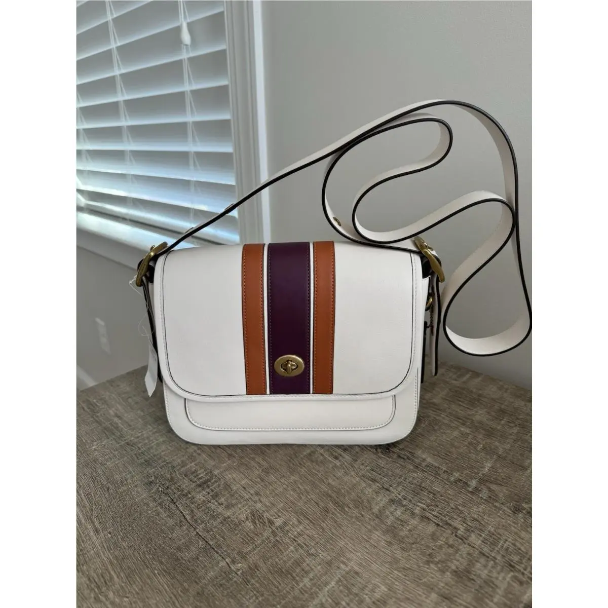 Coach Rambler Vasity Stripe Shoulder Messenger Bag In Chalk Multi Leather