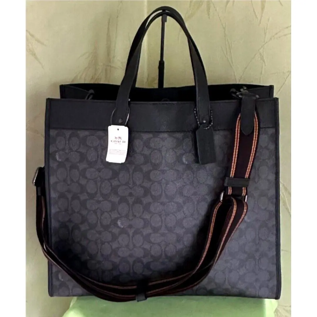 Coach Field Tote 40 Bag Signature Coated Canvas:nwt Charcoal See Note C7674