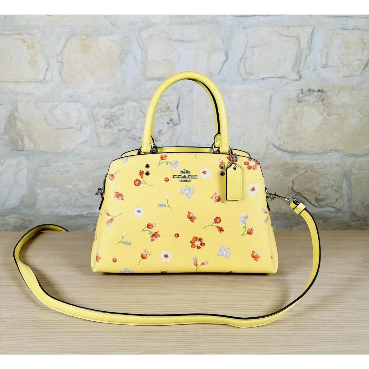 Coach Mini Lillie Carryall with Mystical Floral Print Yellow Handbag
