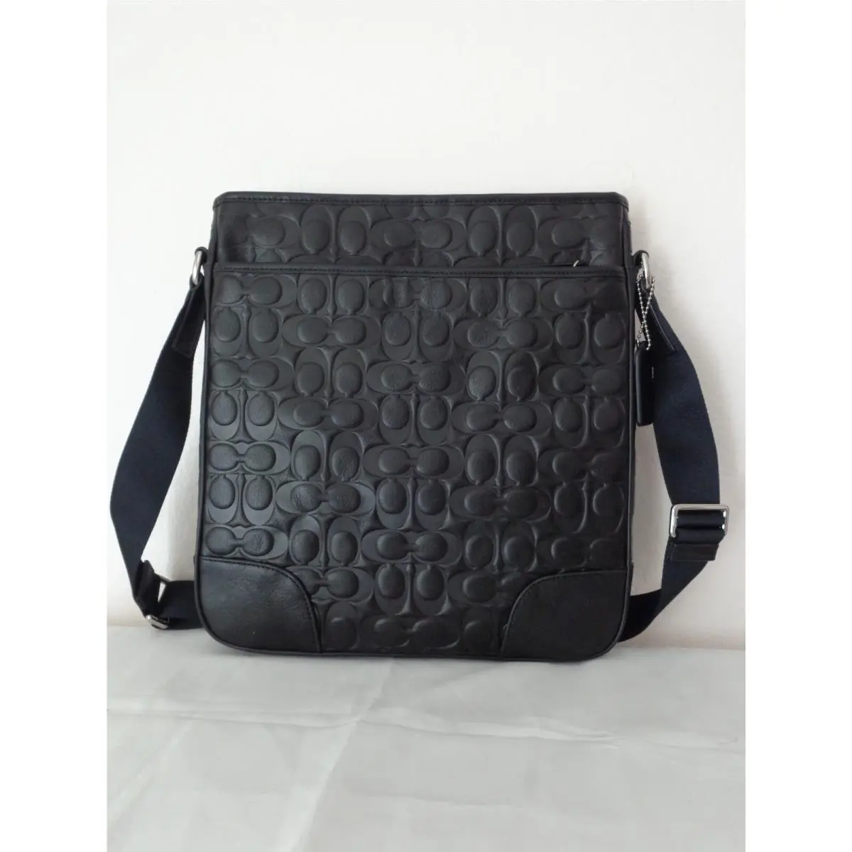 Coach F71212 Heritage Web Leather Embossed C Zip Top Bag Black