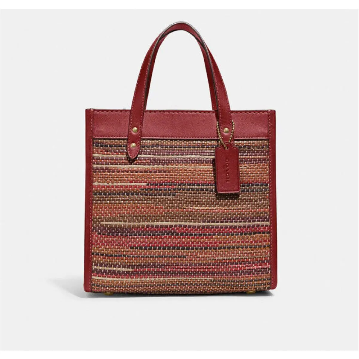 Coach C3860 Field Tote 22 Bag Upwoven Leather Satchel Crossbody Brick Red