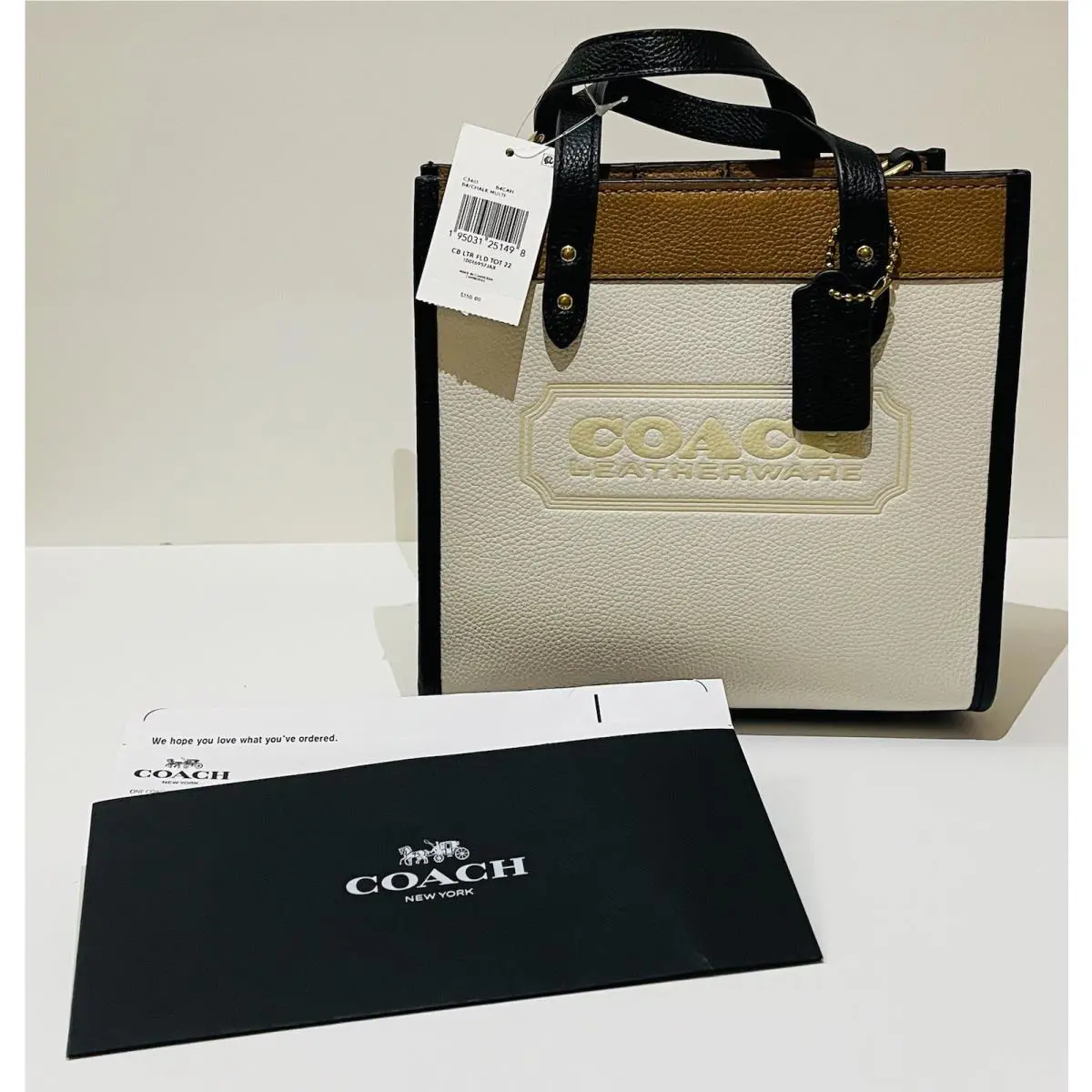 Coach Field Tote 22 Chalk Brass In Colorblock Leather with Coach Badge C3461
