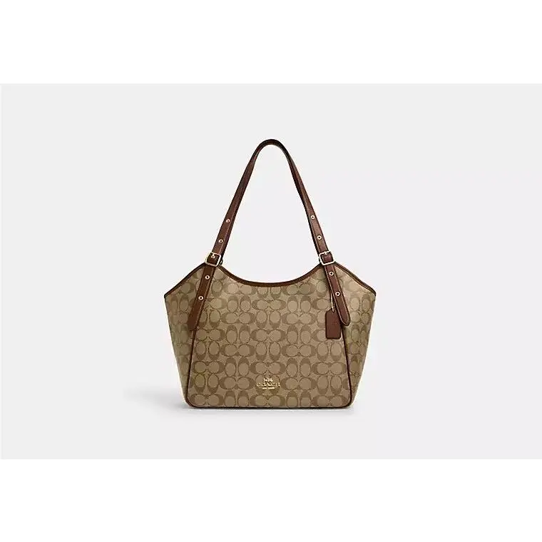 Coach Signature Canvas/leather Meadow Shoulder Bag Khaki/saddle 2 Brown/beige