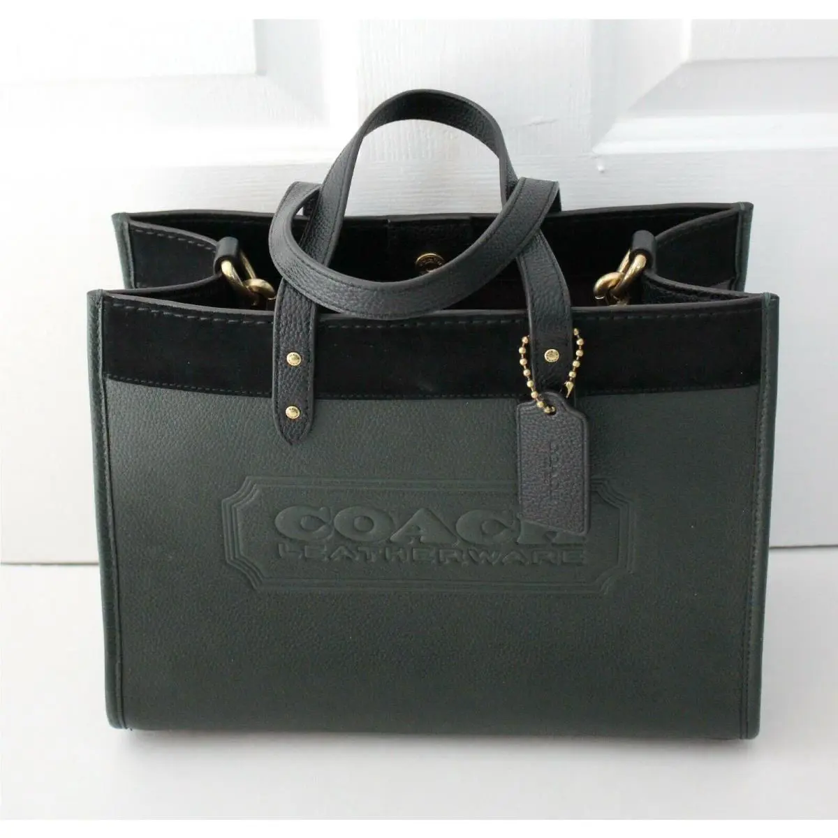 Coach Field Tote 30 Green Colorblock Leather Shoulder Bag C6035