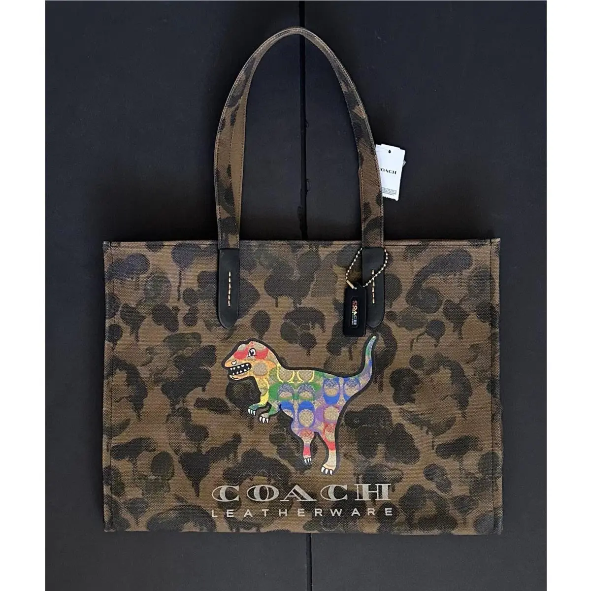 Coach Rainbow Rexy Brown/multi Canvas Tote 42 Unisex 986