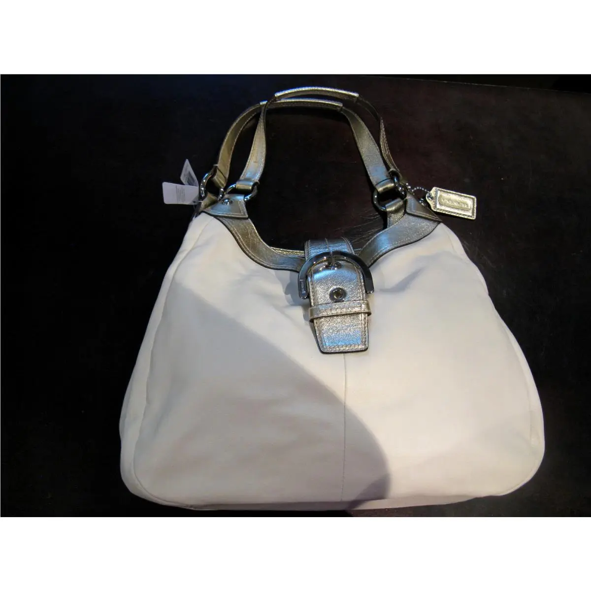 Women`s Coach Soho Large Handbag Leather White Hobo Bag purse$398 F17092