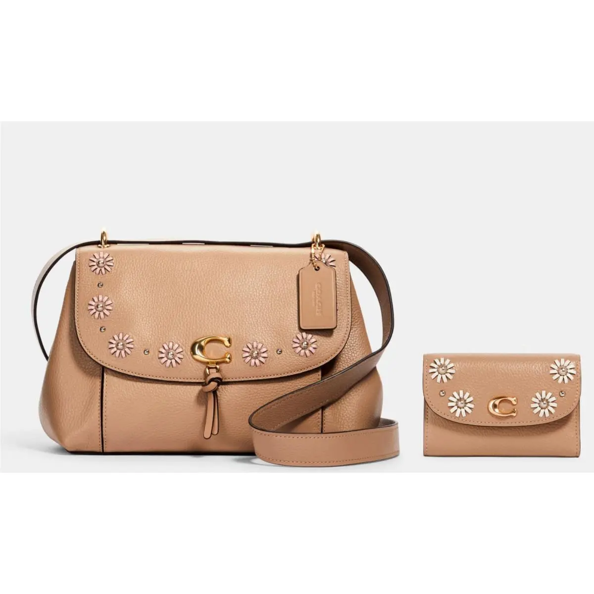 Coach Shoulder Bag+wallet Set Floral Whipstitch Applique Floral + Dust Bag
