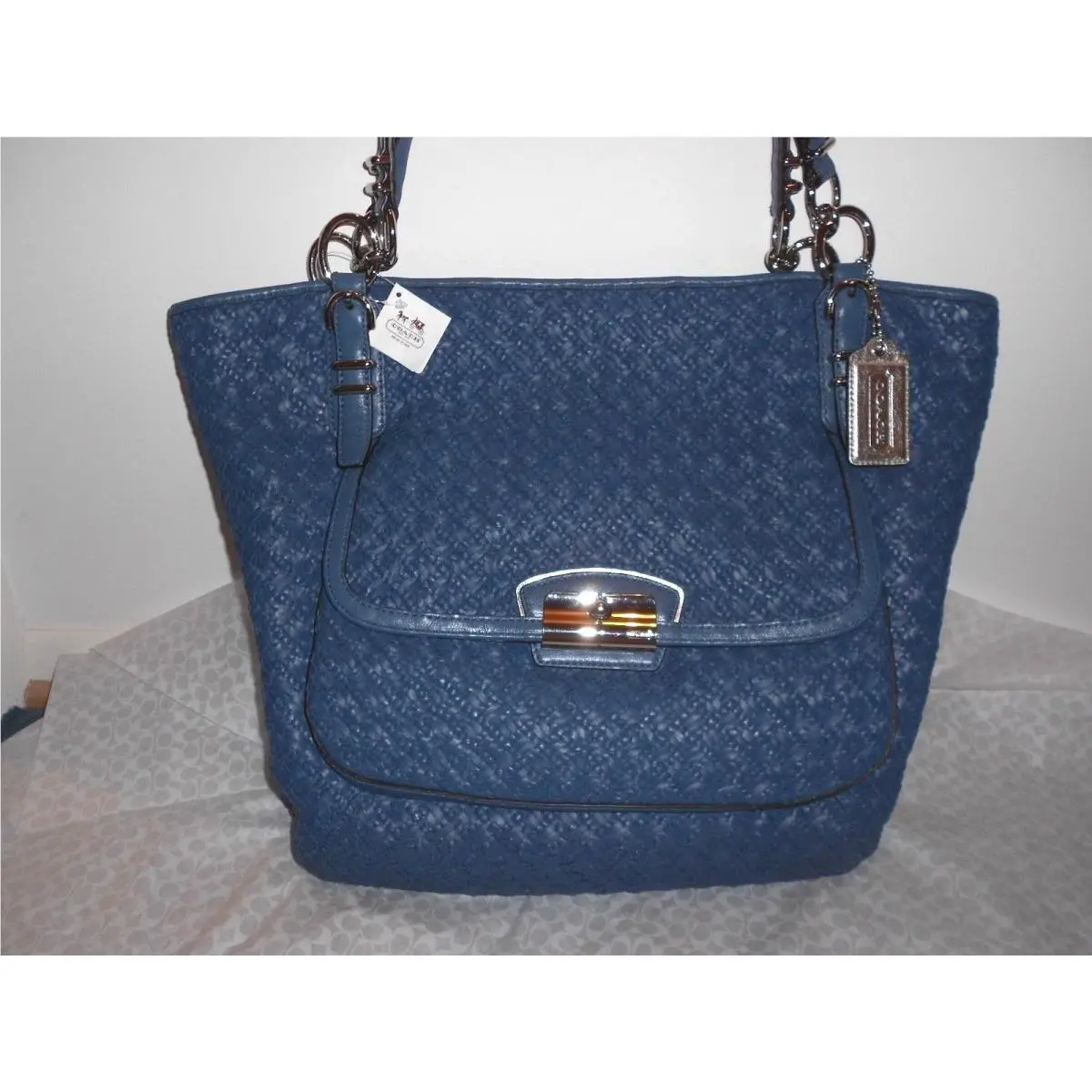 Coach Kristin Pinnacle Woven Leather Denim Blue Tote Purse 19746
