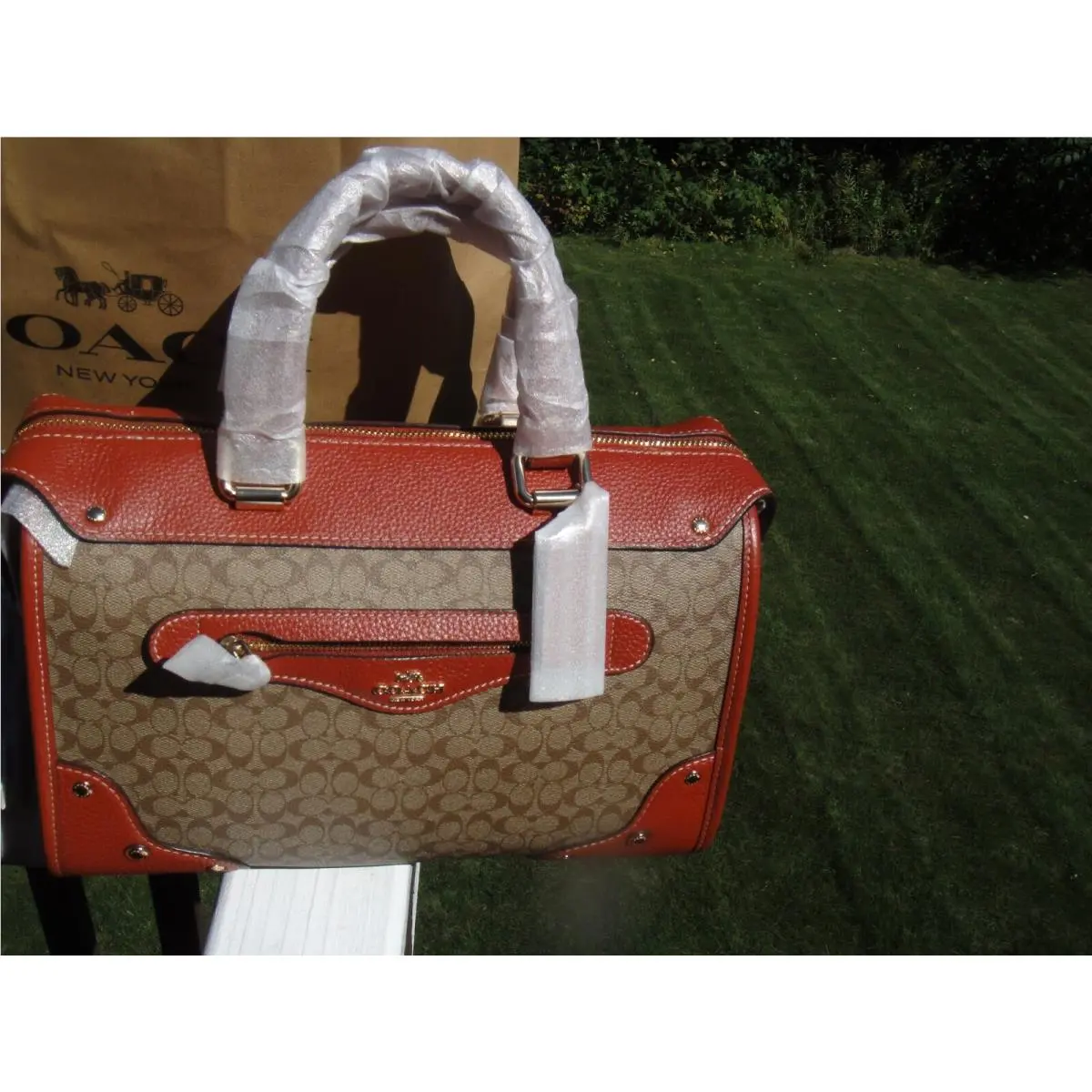 Coach Millie Khaki/terracott Leather Satchel Bag.MFSP$55000