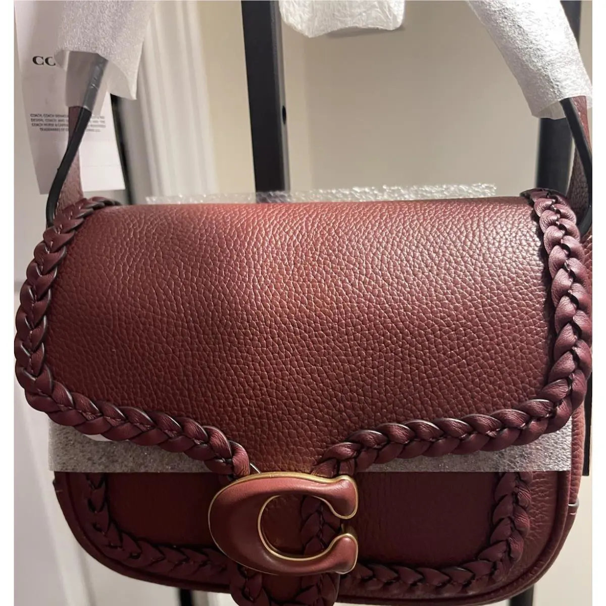 Coach Tabby Messenger 19 Pebbled Wine Leather Braiding Crossbody