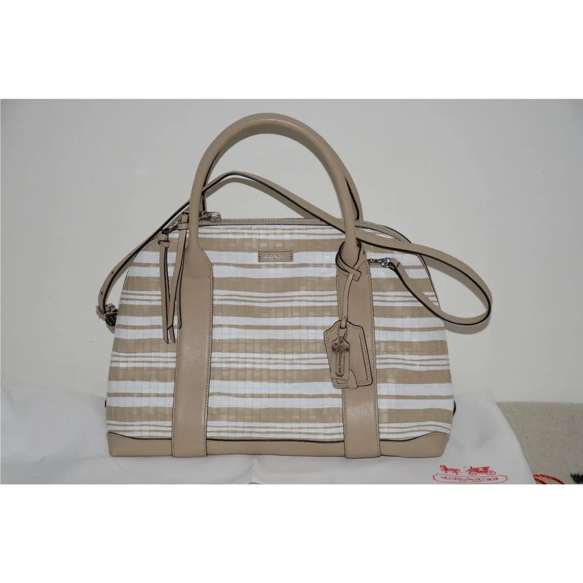 Coach Woven Leather Crossbody Shoulder Messenger Tote Bag
