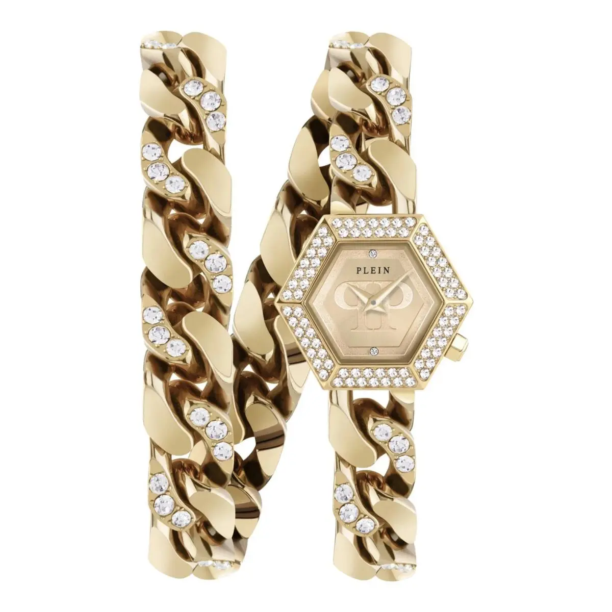 Philipp Plein The Hexagon Groumette Crystal Accent Yellow Gold Bracelet Watch