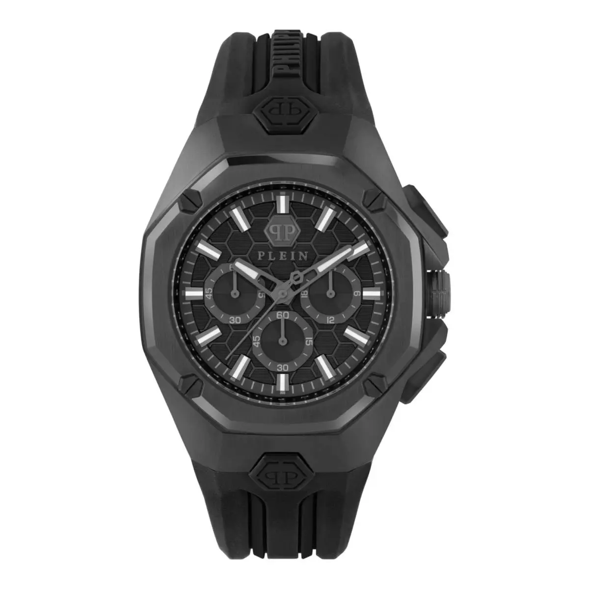 Philipp Plein Mens Black 44mm Strap Fashion Watch - Dial: Black, Band: Black, Bezel: Black