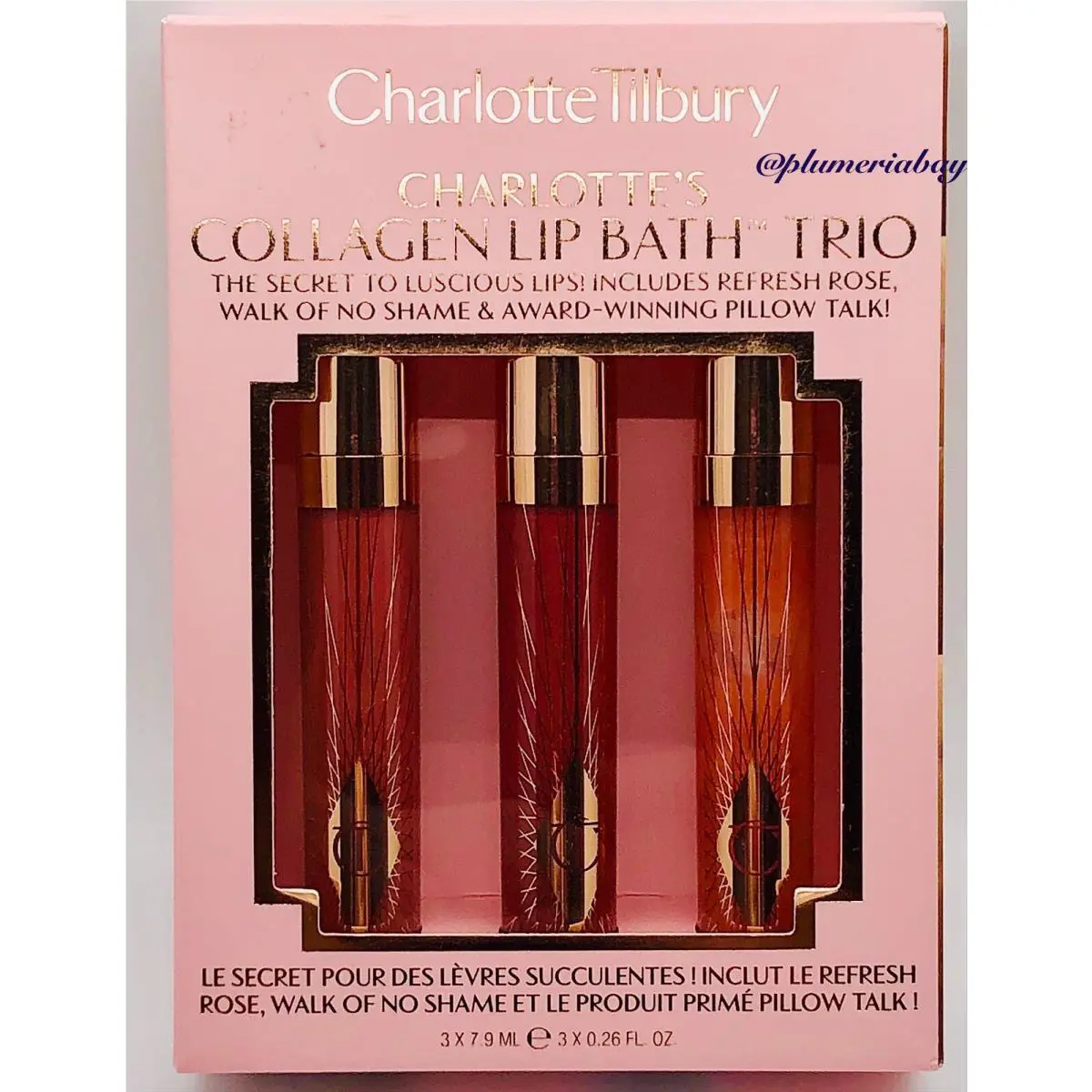 Charlotte Tilbury Collagen Lip Bath Trio Pillow Talk+refresh Rose+no Shame Set