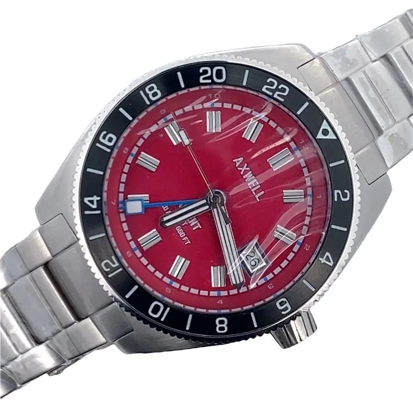 Axwell Ascent Stainless Steel Red Dial Gmt Men s Watch A1G001717