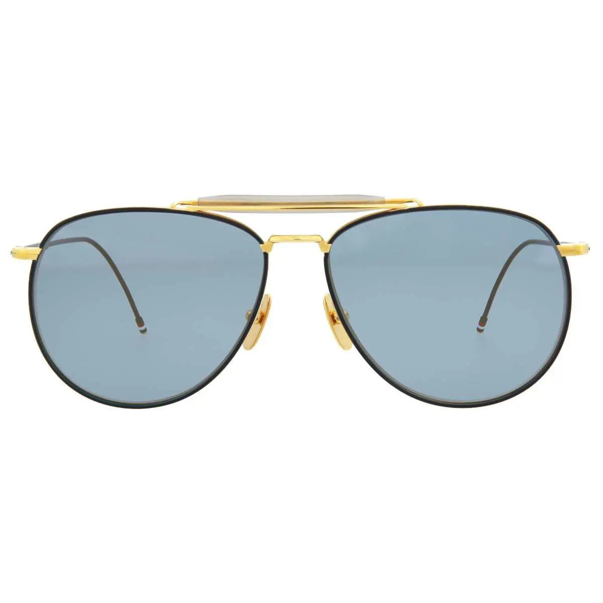 TB015LTD NVYGLD62 Yellow Gold Matte Navy 62-15 Aviator Sunglasses by Thom Browne