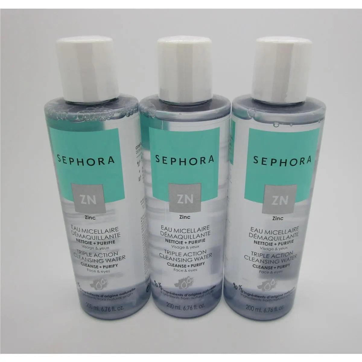 Sephora Triple Action Cleansing Water Zinc Cleanse Purify Face Eyes - Lot of 3