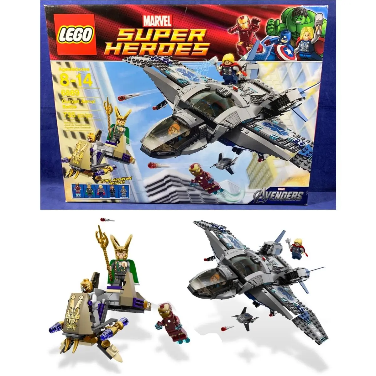 Quinjet Aerial Battle Super Heroes Lego 6869 Avengers Thor Loki Jet Plane