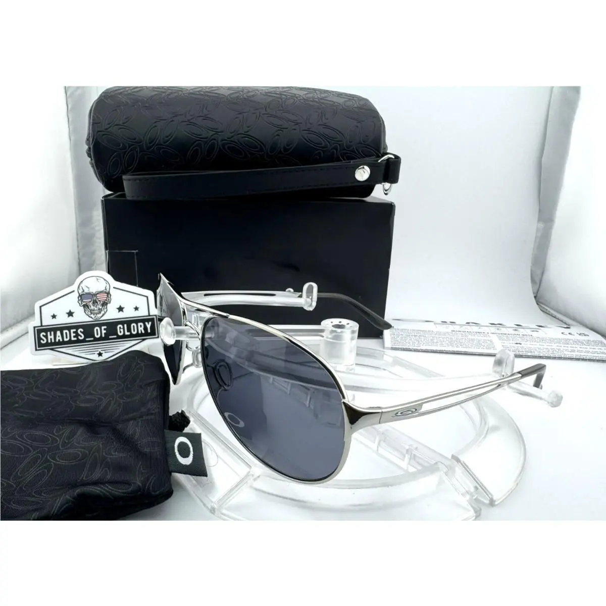 Oakley Caveat Polished Chrome Grey Aviator Sunglasses OO4054-02
